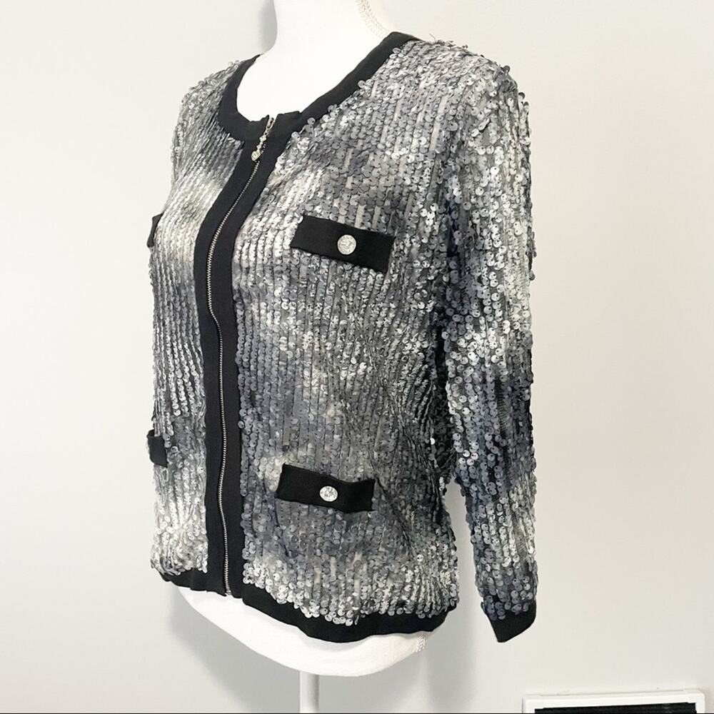Michael Simon black silver sequin zip jacket crys… - image 6